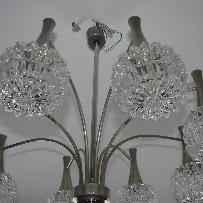 Modernist chandelier, silver, chrome steel glass, 1970s. - 38821