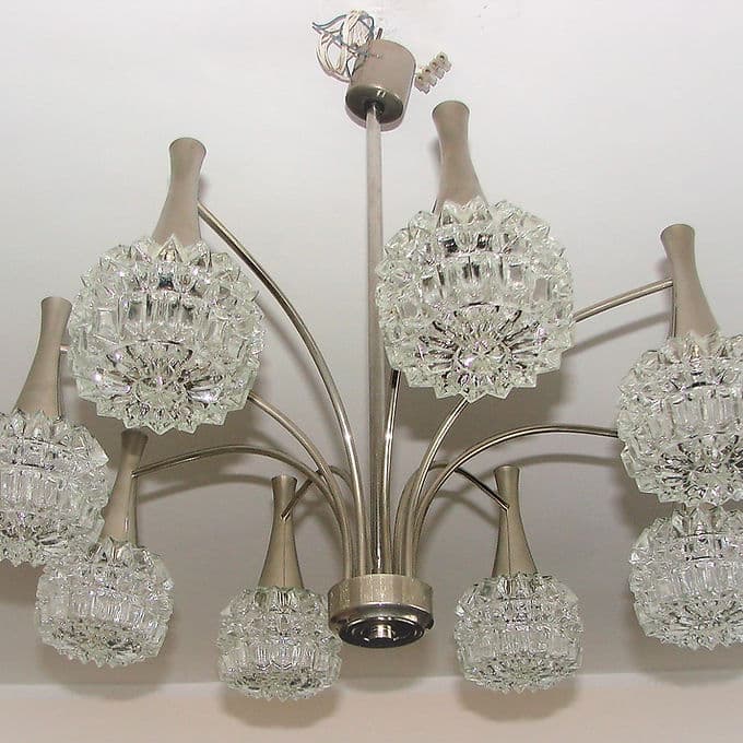 Modernist chandelier, silver, chrome steel glass, 1970s. - 38825