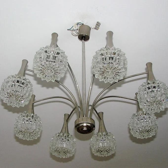 Modernist chandelier, silver, chrome steel glass, 1970s. - 38826