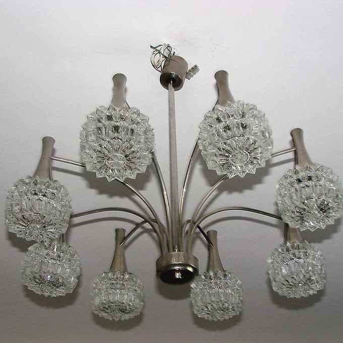 Modernist chandelier, silver, chrome steel glass, 1970s. - 38822