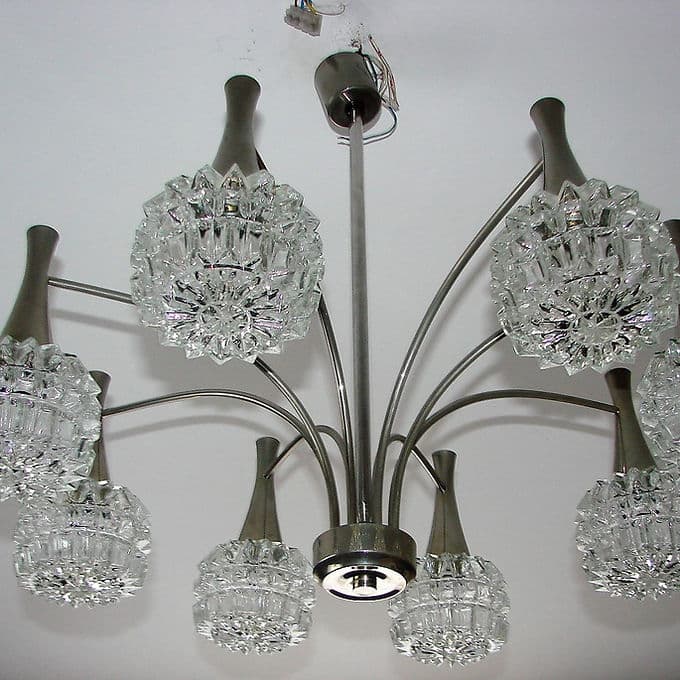 Modernist chandelier, silver, chrome steel glass, 1970s. - 38824