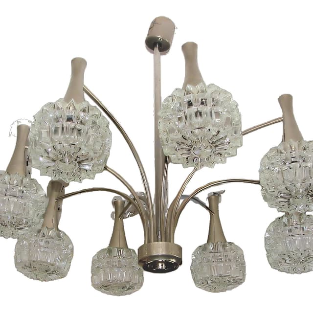 Modernist chandelier, silver, chrome steel glass, 1970s. - DIMENSION