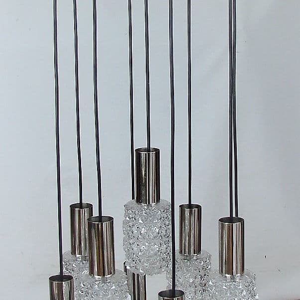 Żyrandol kaskadowy Neheum Typ 421, srebrny, stal chromowana, szkło, lata 70. - 38814