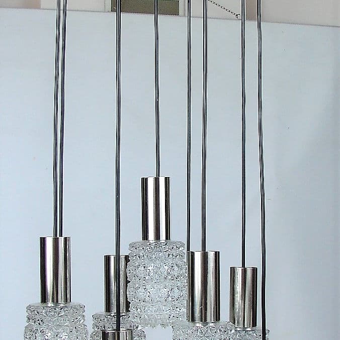 Żyrandol kaskadowy Neheum Typ 421, srebrny, stal chromowana, szkło, lata 70. - 38819