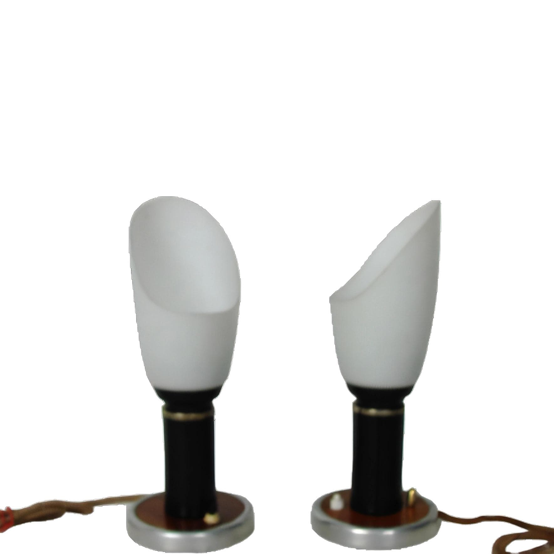 Para lamp stołowych Mid-Century, szkło białe, lata 50.