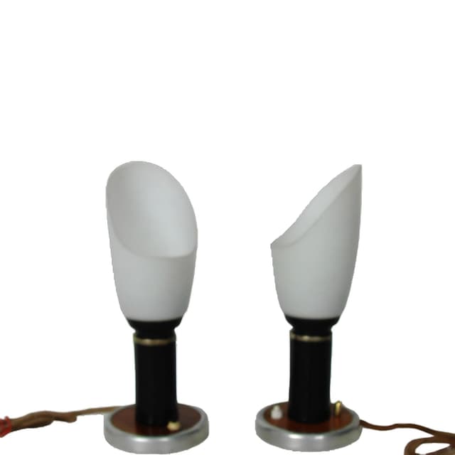 Para lamp stołowych Mid-Century, szkło białe, lata 50. - WYMIARY