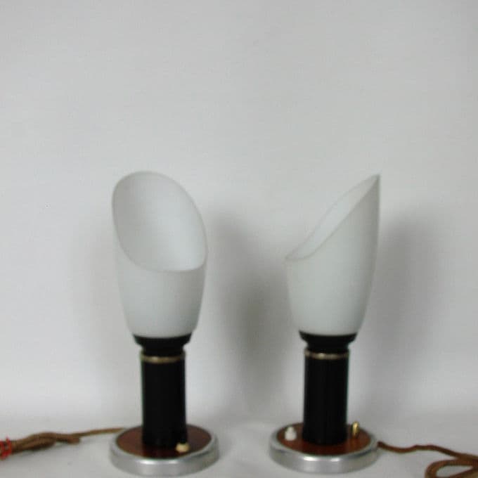 Para lamp stołowych Mid-Century, szkło białe, lata 50. - 38794