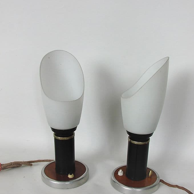 Para lamp stołowych Mid-Century, szkło białe, lata 50. - 38797