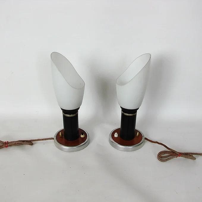 Para lamp stołowych Mid-Century, szkło białe, lata 50. - 38798