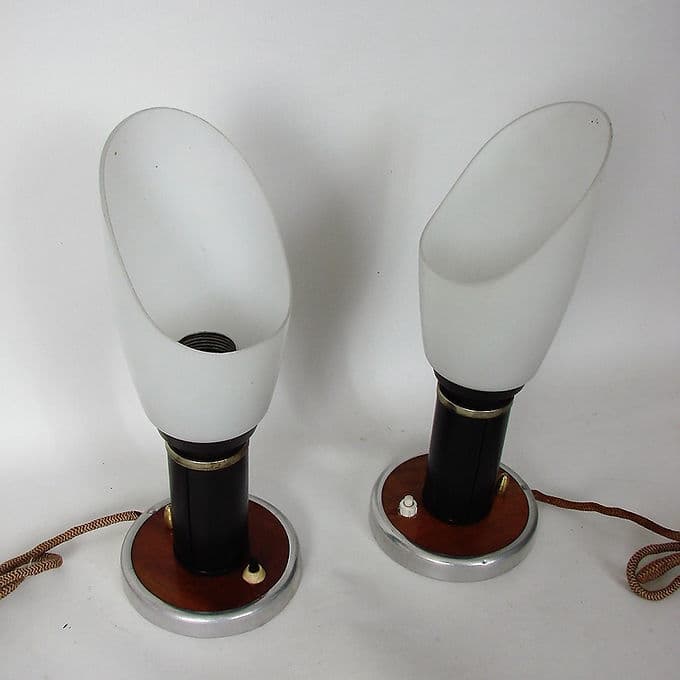 Para lamp stołowych Mid-Century, szkło białe, lata 50. - 38795