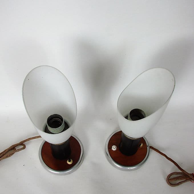 Para lamp stołowych Mid-Century, szkło białe, lata 50. - 38796