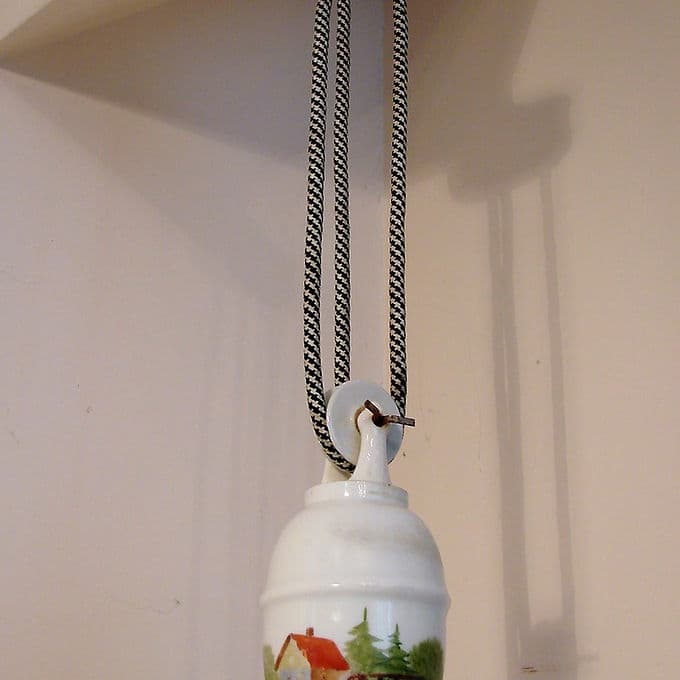 Ivory White Enamel Pendant Lamp with Counterweight, Modernist, Europe, 1930s - 38791