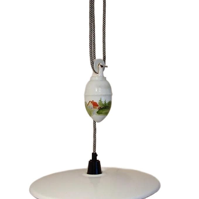 Ivory White Enamel Pendant Lamp with Counterweight, Modernist, Europe, 1930s