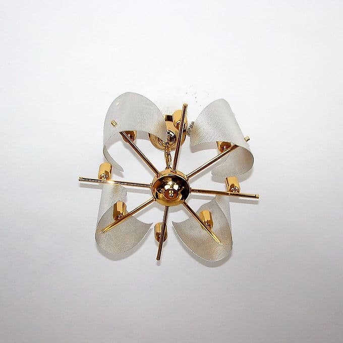 Żyrandol, złoty, aluminium mosiądz szkło, lata 70. - 38776