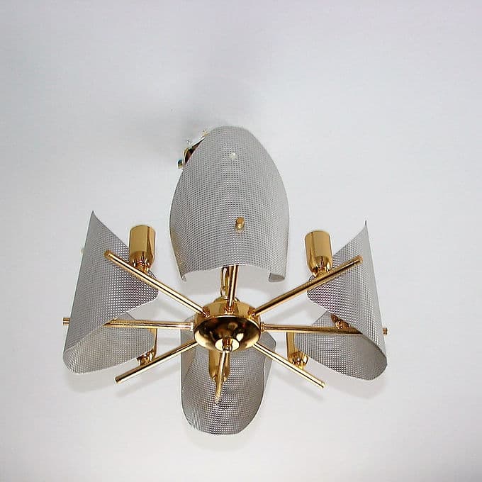 Żyrandol, złoty, aluminium mosiądz szkło, lata 70. - 38778