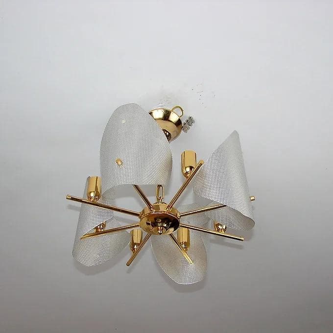 Żyrandol, złoty, aluminium mosiądz szkło, lata 70. - 38777