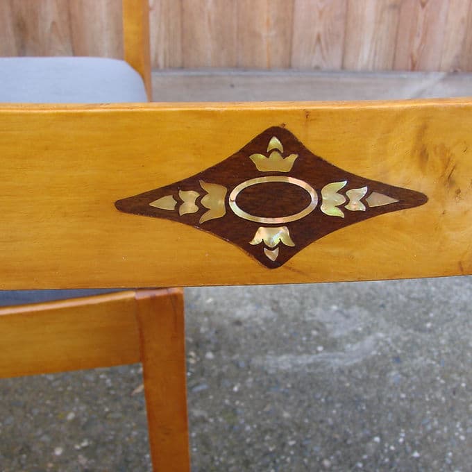 Komplet czterech krzeseł, Art déco, drewno miodowy, velvet jasnoniebieski, Europa, lata 40. - 38759