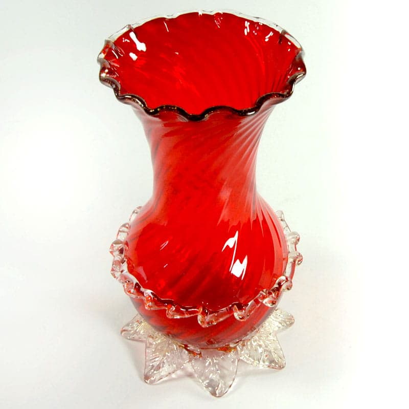 Wazon Murano, czerwony, szkło, Włochy, lata 50. - 38850