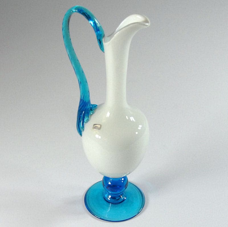 Karafka, szkło mlecznobiały turkusowy, Empoli, Włochy, lata 60. - 39123