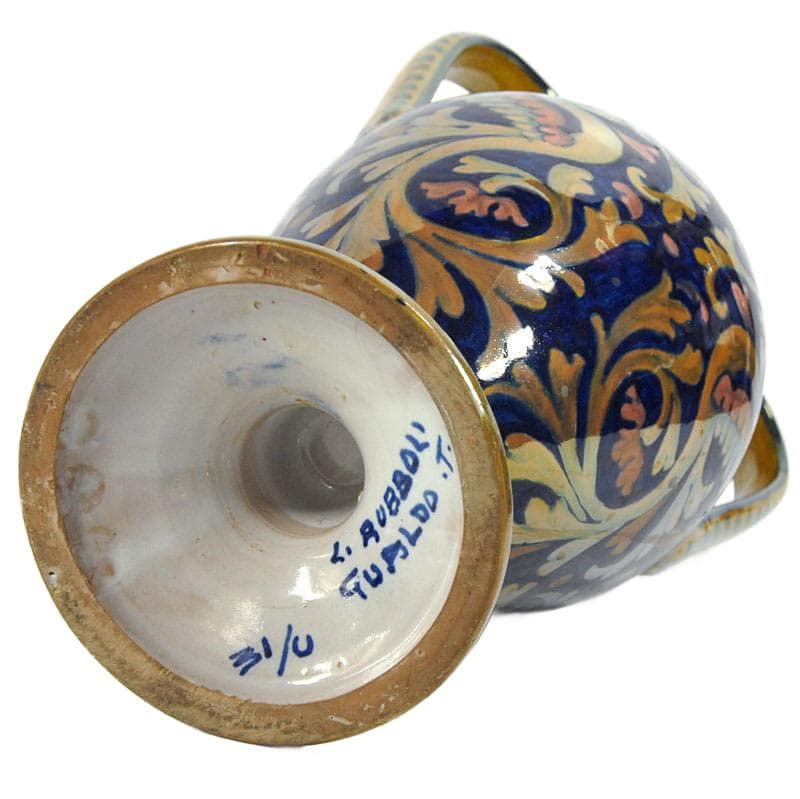 Wazon, majolika niebieski, proj. A. Rubboli, Włochy, lata 30. - 39074