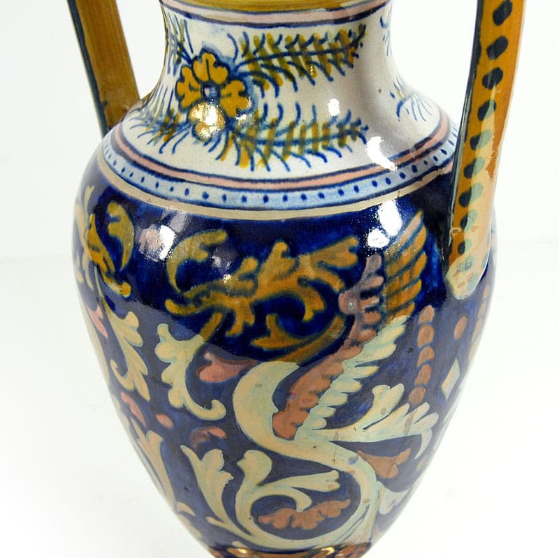 Wazon, majolika niebieski, proj. A. Rubboli, Włochy, lata 30. - 39072