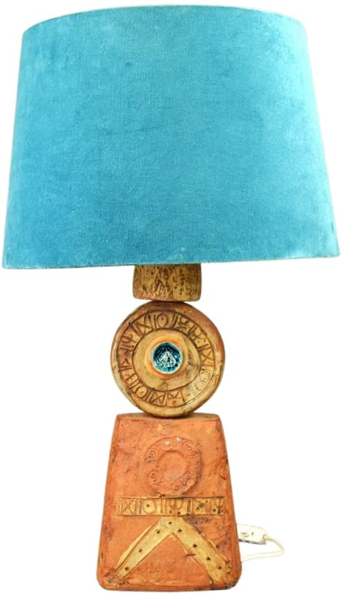 Lampa stołowa, turkus, ceramika, proj. B. Rooke, Wielka Brytania, lata 60.