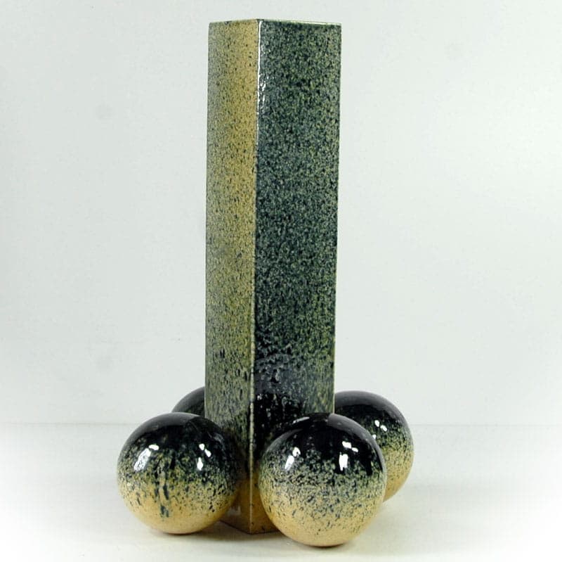 Postmodernist vase, olive, yellow, ceramics, Poland, 1980s. - 39025