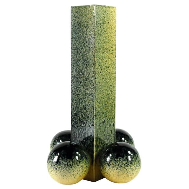 Postmodernist vase, olive, yellow, ceramics, Poland, 1980s. - DIMENSION