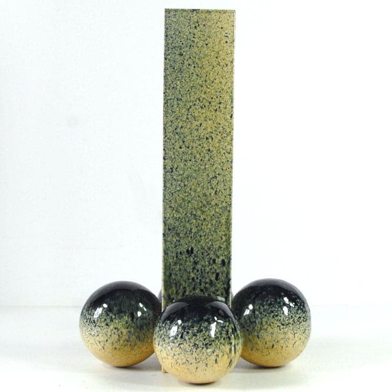 Postmodernist vase, olive, yellow, ceramics, Poland, 1980s. - 39026
