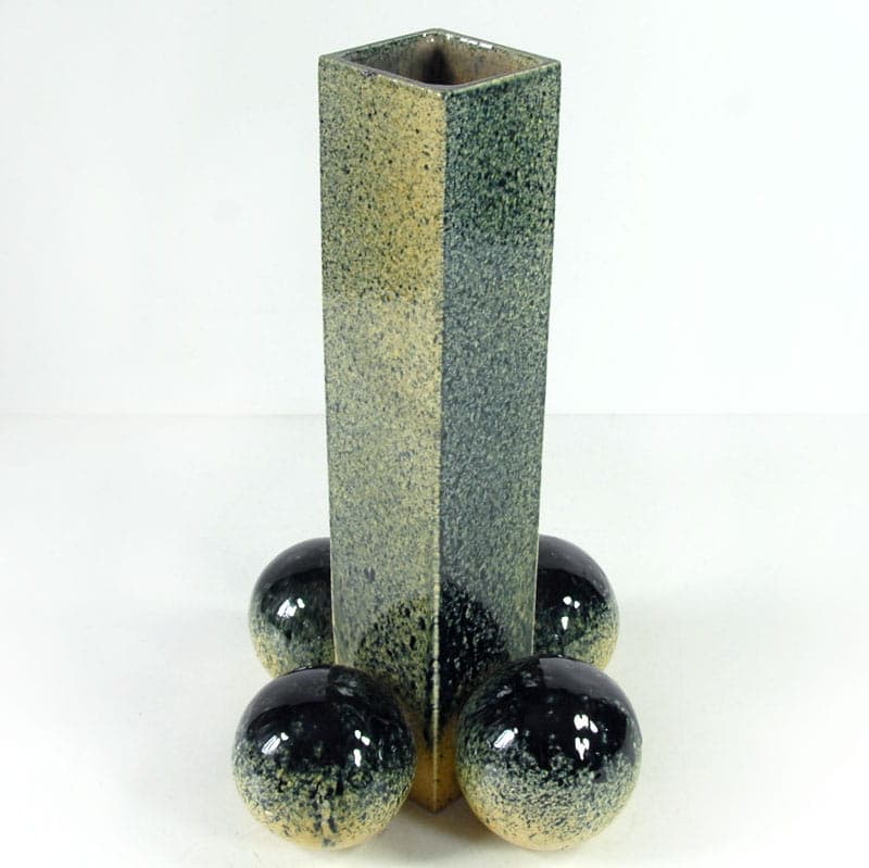 Postmodernist vase, olive, yellow, ceramics, Poland, 1980s. - 39022