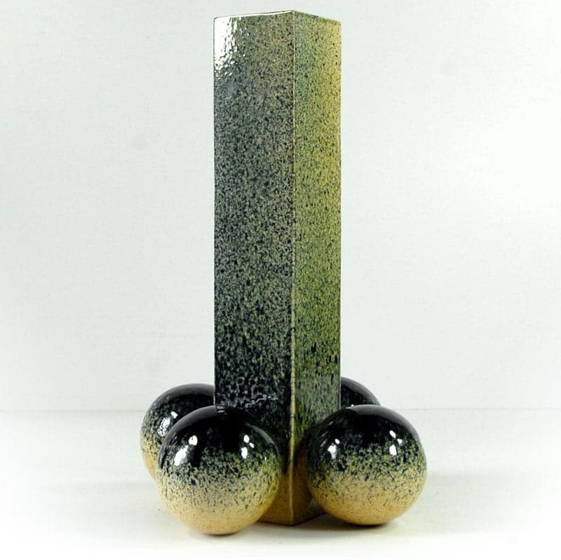 Postmodernist vase, olive, yellow, ceramics, Poland, 1980s. - 39024
