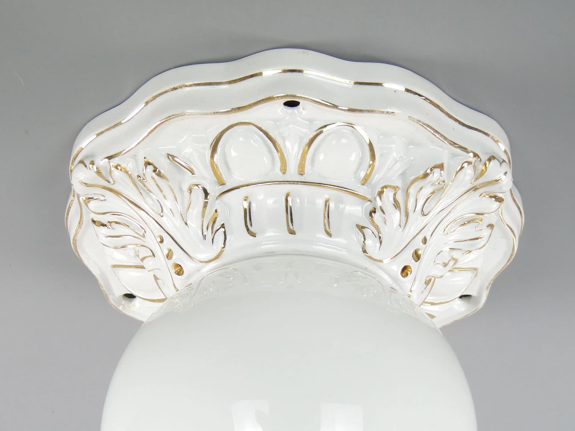 Eclectic Ceiling Light, white, glazed ceramics, white glass, Poland, 19th c. - 40724