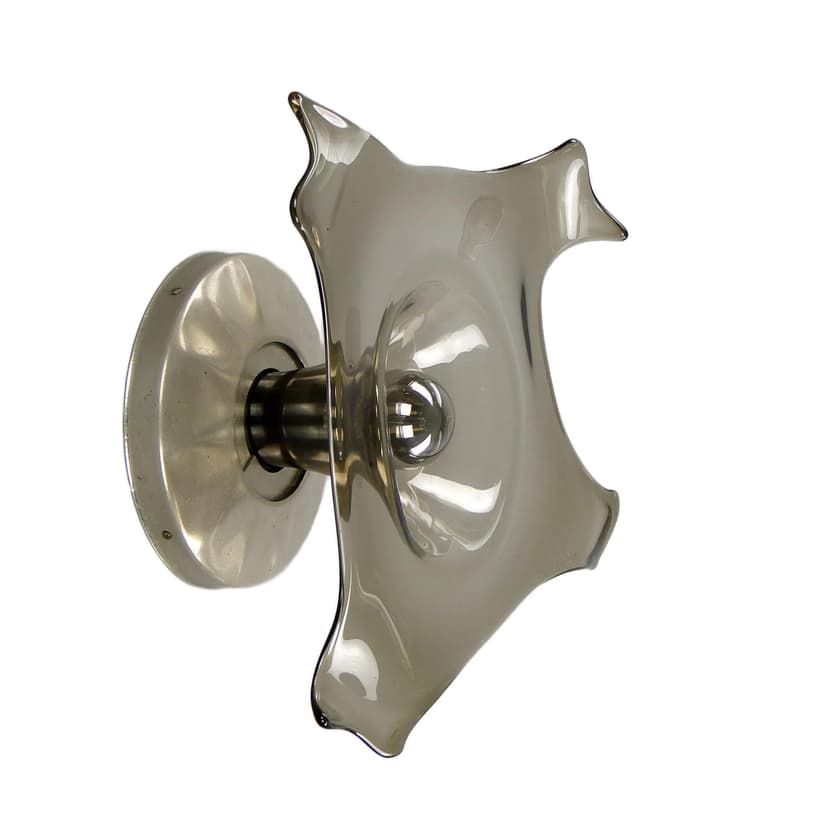 Plafon modernistyczny, szkło grafitowe, metal niklowany, Polam, Polska, lata 60.