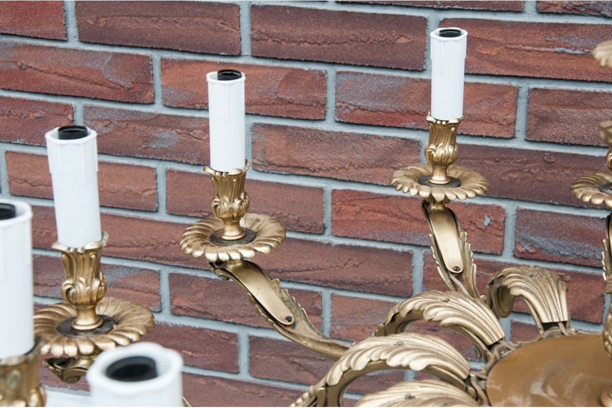 Żyrandol neorokokowy, mosiądz złoty, Europa Zachodnia, lata 50. - 77676