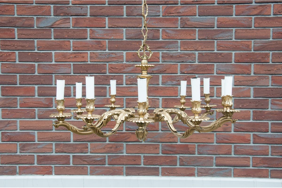 Żyrandol neorokokowy, mosiądz złoty, Europa Zachodnia, lata 50. - 77674