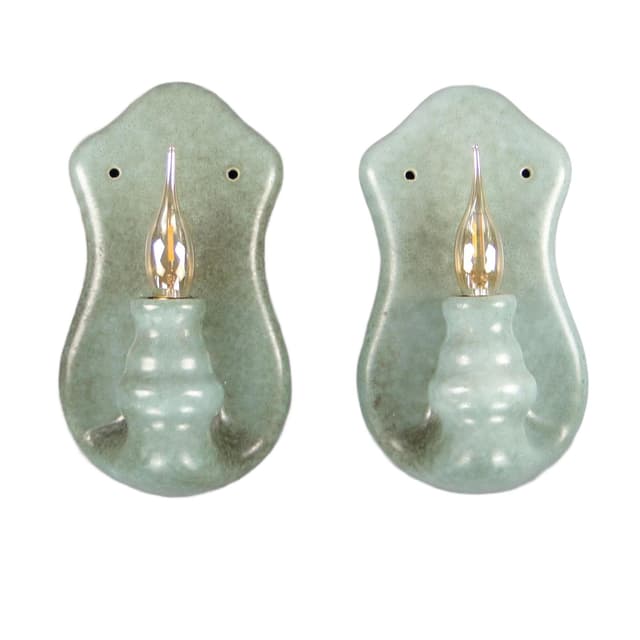 Para kinkietów, ceramika zielony cieniowany, Hiszpania, lata 80. - WYMIARY