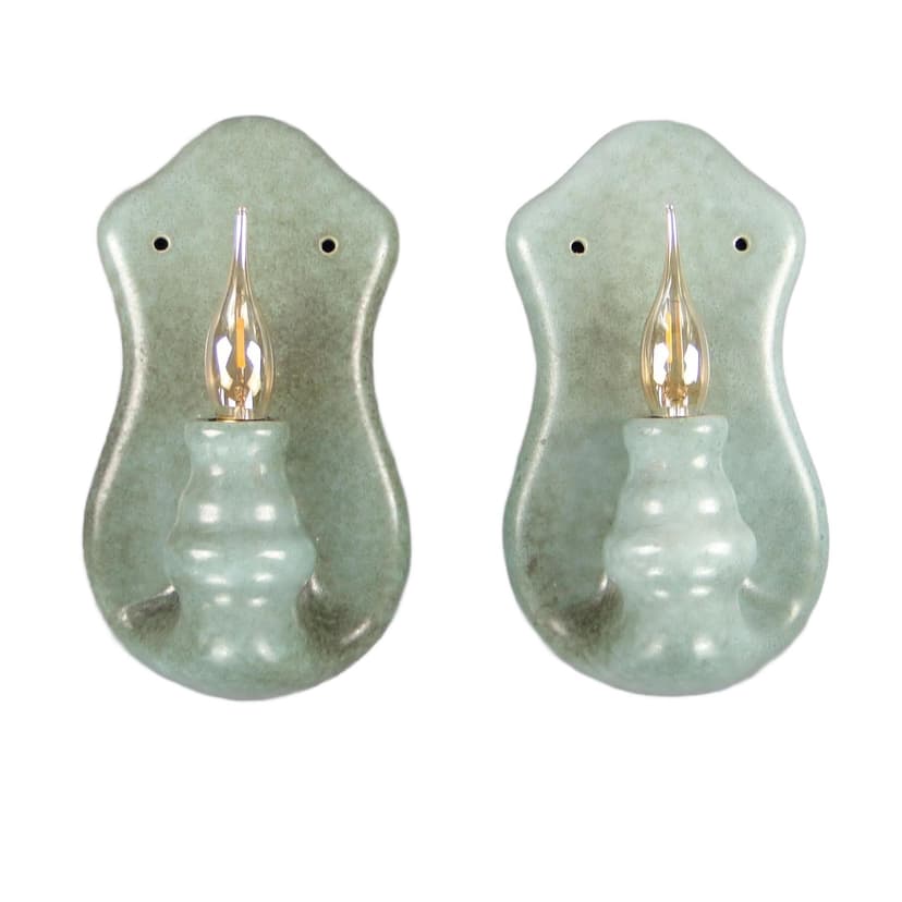 Para kinkietów, ceramika zielony cieniowany, Hiszpania, lata 80.