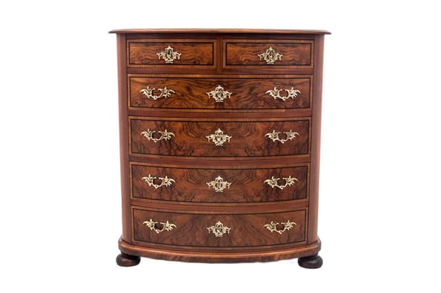 Komoda, styl Rokoko, drewno brąz ciemny, Europa Północna, początek XX wieku - WYMIARY