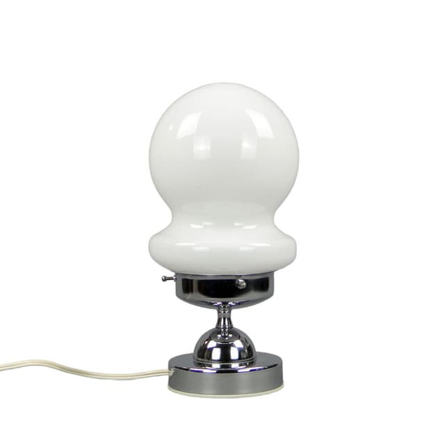 Lampa stołowa, szkło białe, metal chromowany, proj. C. Nason, Mazzega, Włochy, lata 60. - WYMIARY