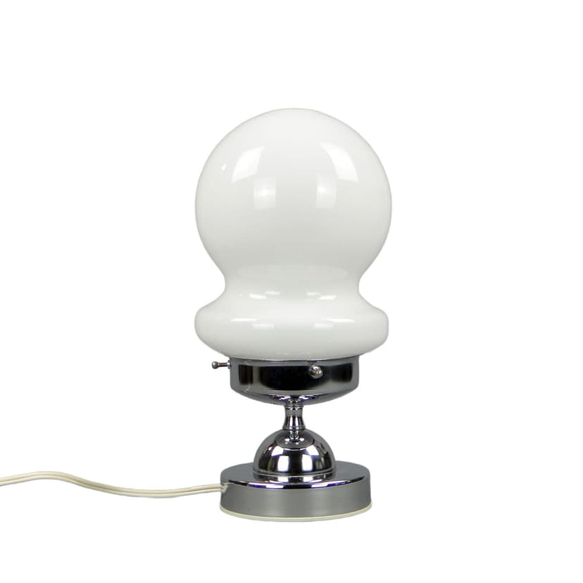 Lampa stołowa, szkło białe, metal chromowany, proj. C. Nason, Mazzega, Włochy, lata 60.