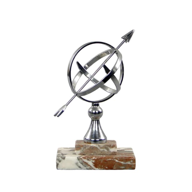 Gabinetowy zegar słoneczny, srebrny, aluminium, marmur, Dania, lata 40. - WYMIARY