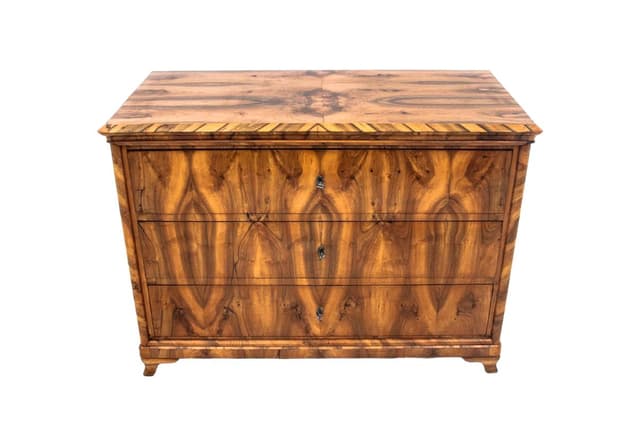 Komoda Biedermeier, orzech jasnobrązowy, Europa Północna, XIX w. - WYMIARY