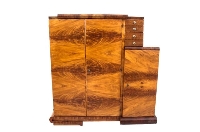 Sideboard-bar Art Deco, golden wood, Poland, 1950s - DIMENSION