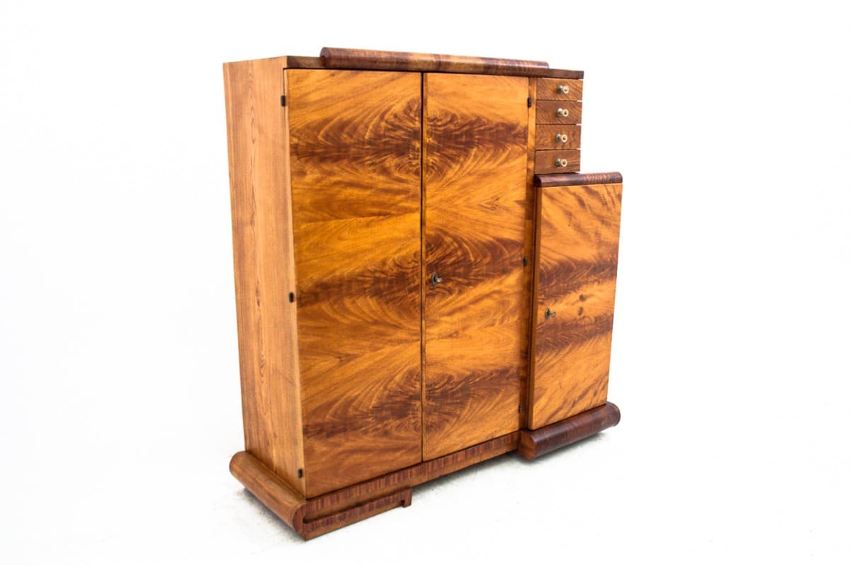 Sideboard-bar Art Deco, golden wood, Poland, 1950s - 77758