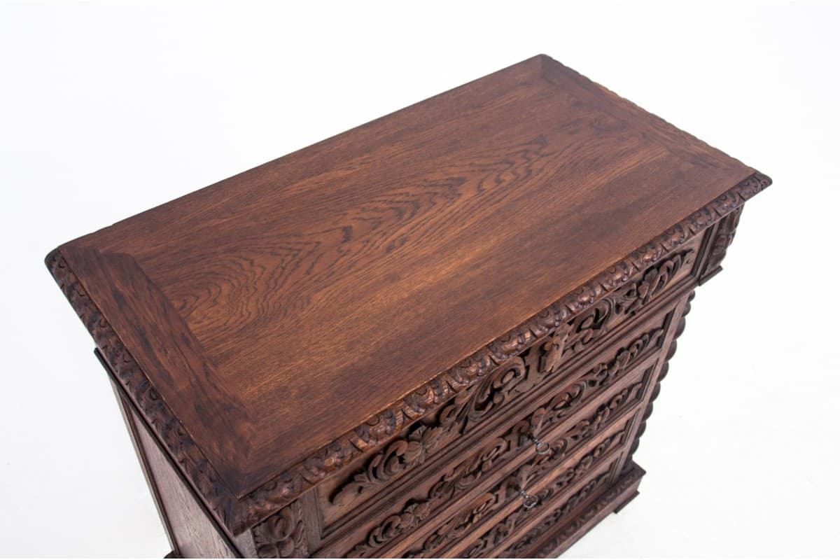 Komoda neorenesansowa, dąb ciemnobrązowy, Francja, XIX wiek - 77774