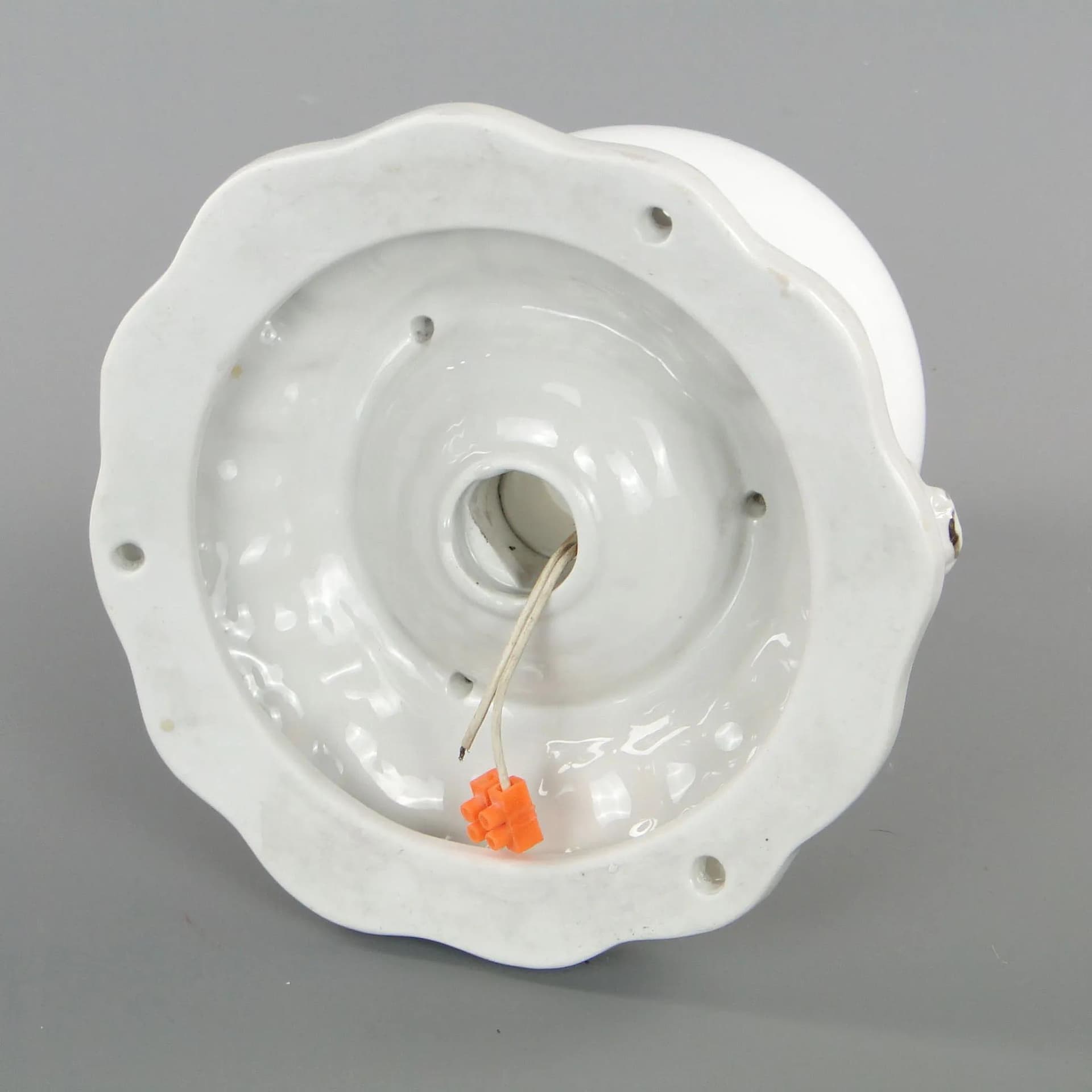 Eclectic Ceiling Lamp, white ceramic, white glass, Poland, 19th c. - 40635