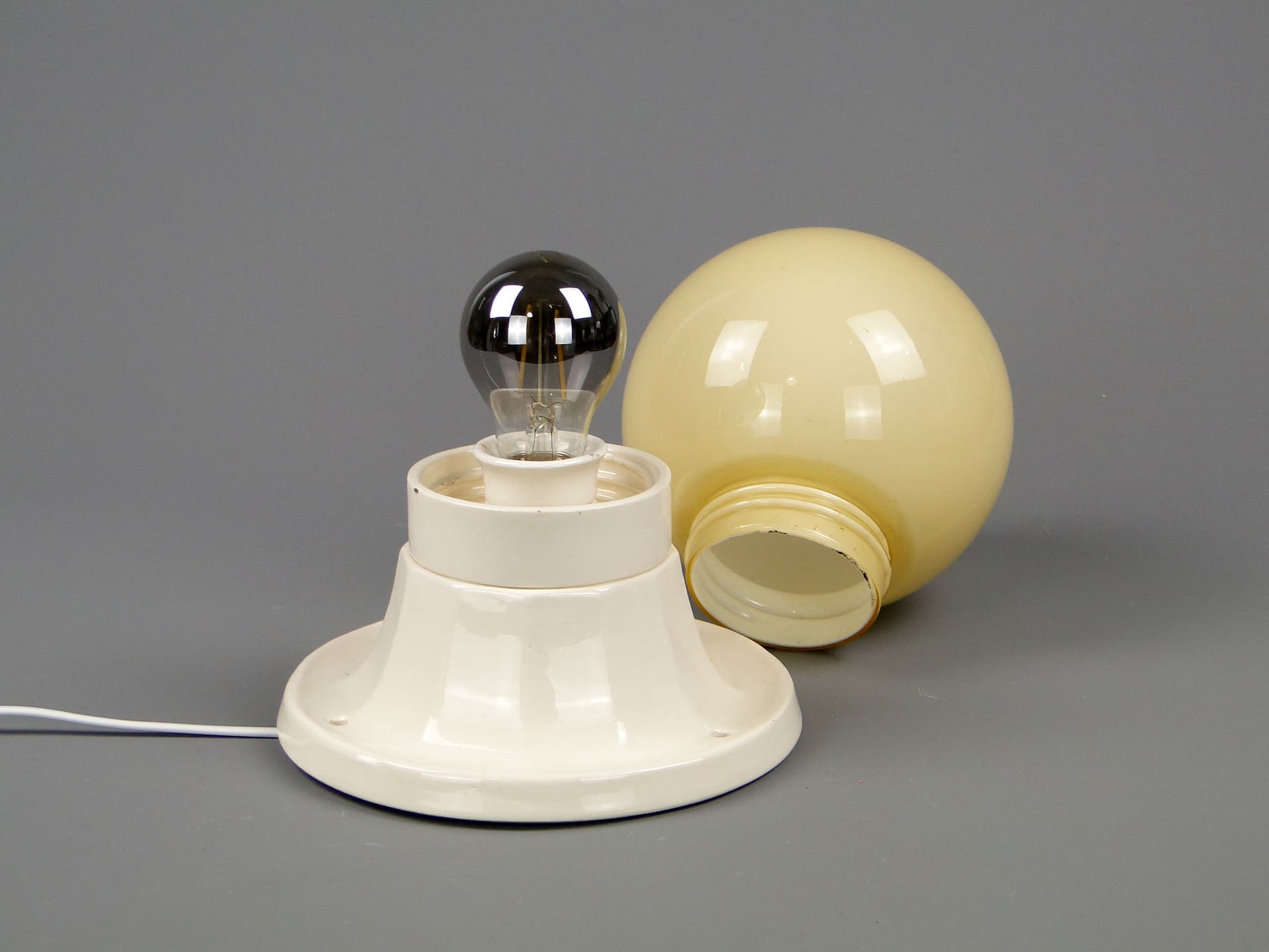 Ceiling light art déco, ivory white, ceramics, Poland, 1920s - 40626