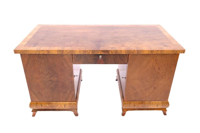 Orzechowe biurko w stylu art deco, Polska, lata 40. - WYMIARY