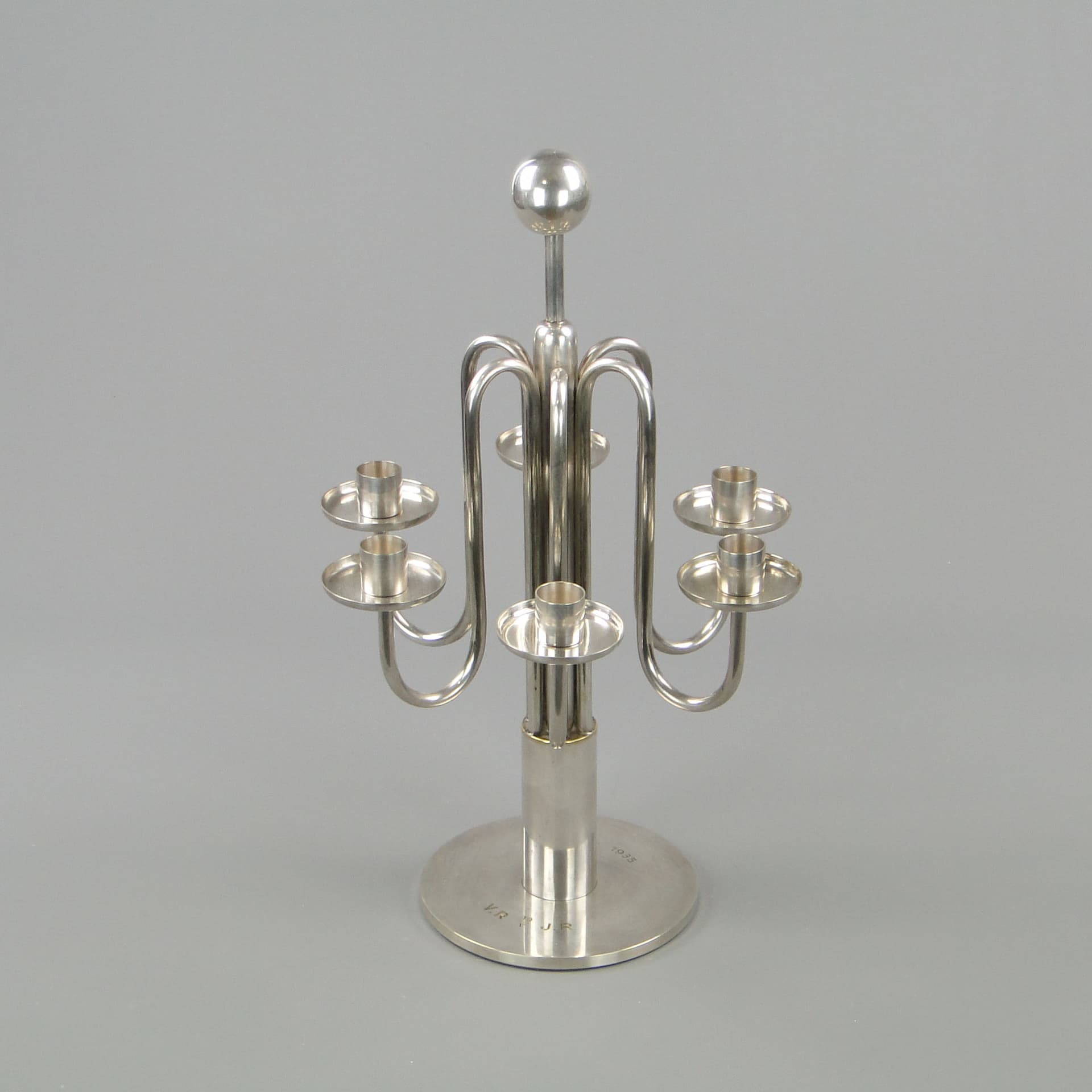 Kandelabr stołowy Art Deco, srebro, mosiądz, Sandrik, Słowacja, lata 20. - 40601