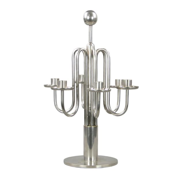 Kandelabr stołowy Art Deco, srebro, mosiądz, Sandrik, Słowacja, lata 20. - WYMIARY